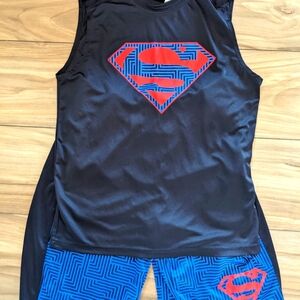 Youth 14/16 Super man shirt/short set. Blue/navy/red